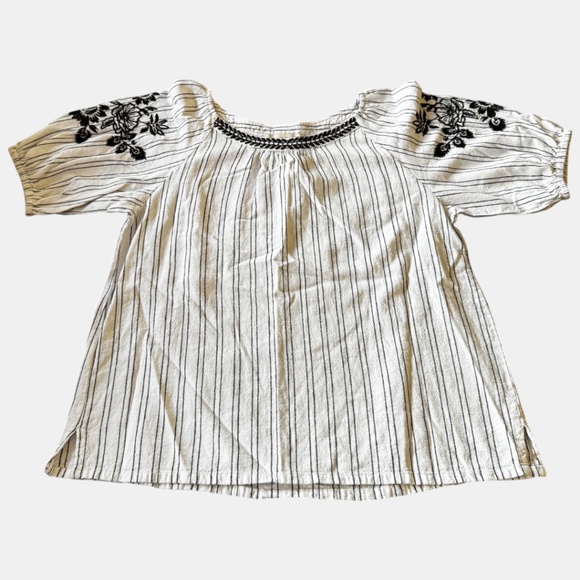 Anne Taylor LOFT Women's Linen/Cotton Black and White Embroidered Blouse XS - Picture 2 of 7